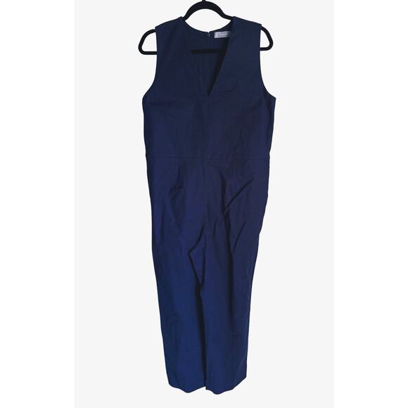 EVERLANE Structured Cotton Jumpsuit V-Neck Sleeveless Navy Blue 8 Career Casual - Picture 4 of 8